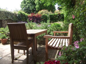 My garden in summer terrace view